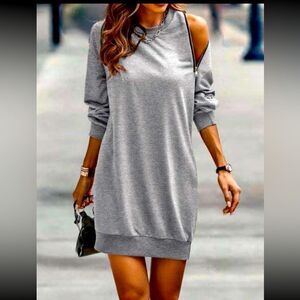 Gray Long Sleeve Tunic Dress